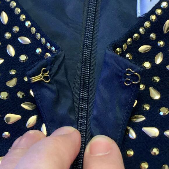 Trina Turk Shiraz Womens Shift Dress NWT Navy Blue Sz 6 Embellished Long Sleeve - Picture 5 of 16